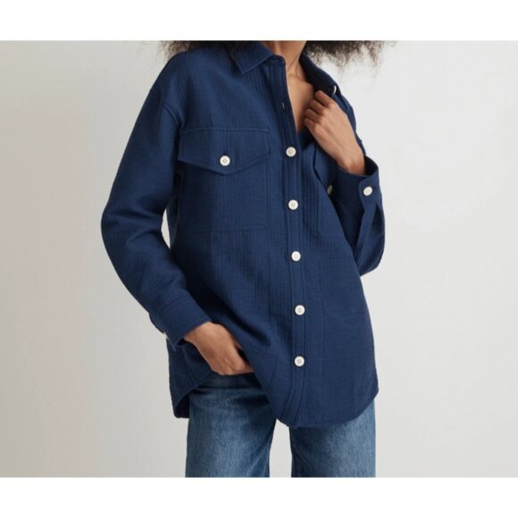 Madewell Shirt Jacket Size Medium Oversized Button Down Pockets Shacket Textured - Picture 1 of 14